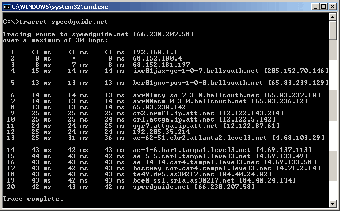 sample traceroute results
